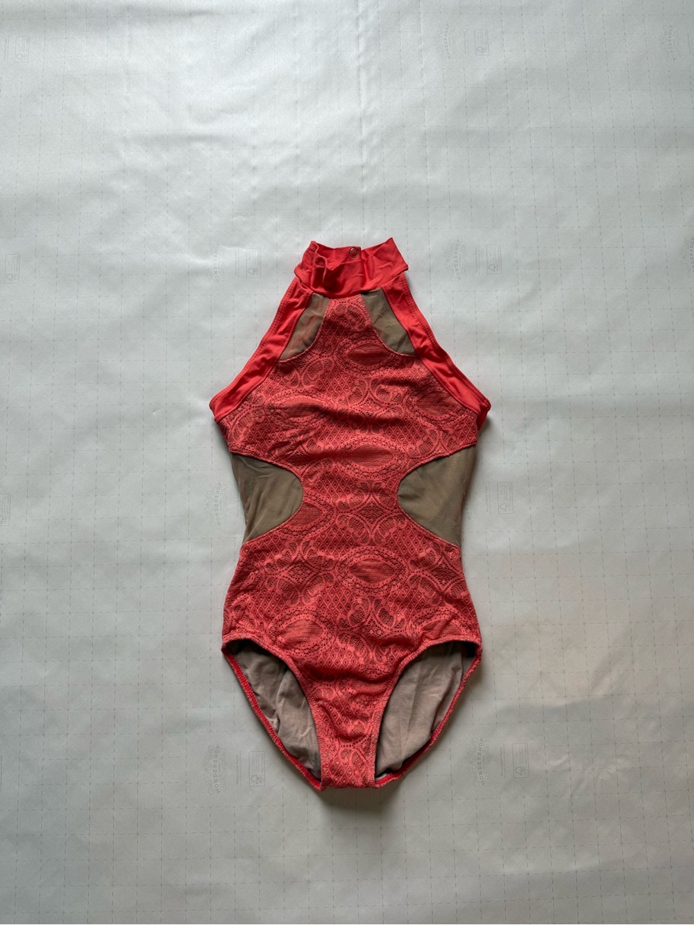 Women’s Coral High-Neck Cutout One-Piece Leotard